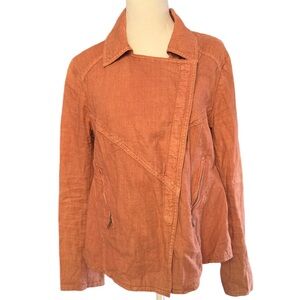 Free People Asymmetrical Linen Blend Jacket Medium Terra Cotta